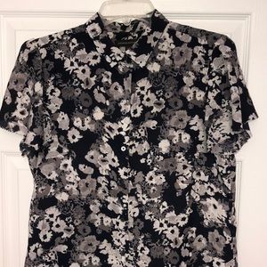 Navy Floral Blouse with sleeve detail